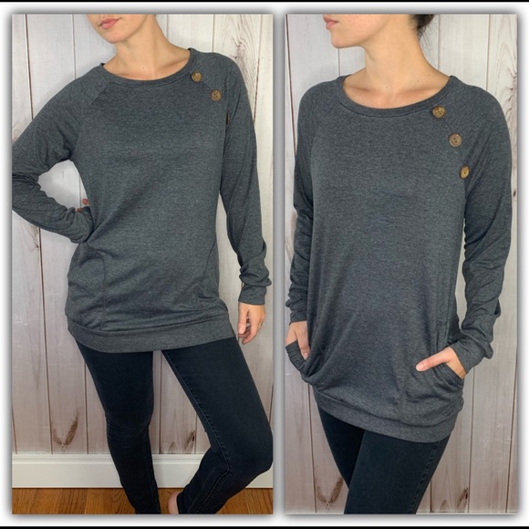 Tops - ✨LAST ONE!✨Charcoal long sleeve with button detail